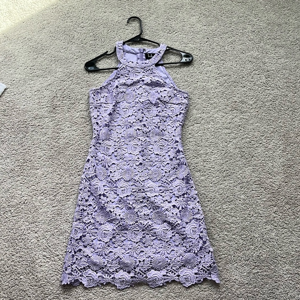 Never worn lilac lulus floral print wedding guest dress